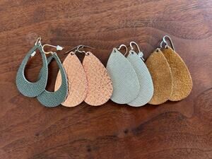 Nickel & Suede Small Genuine Leather Teardrop Earrings Lot of 4 Boho Lightweight